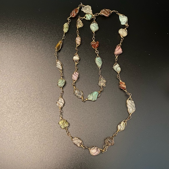 Sterling Silver Wrapped Natural Healing Gemstones Necklace, handmade - Picture 12 of 15